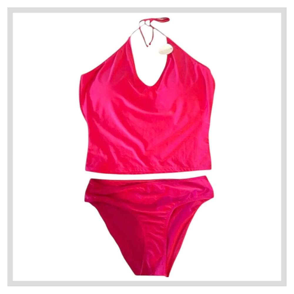 Bobbie Brooks Two Piece Halter Top Bikini Swimsuit Women's Pink